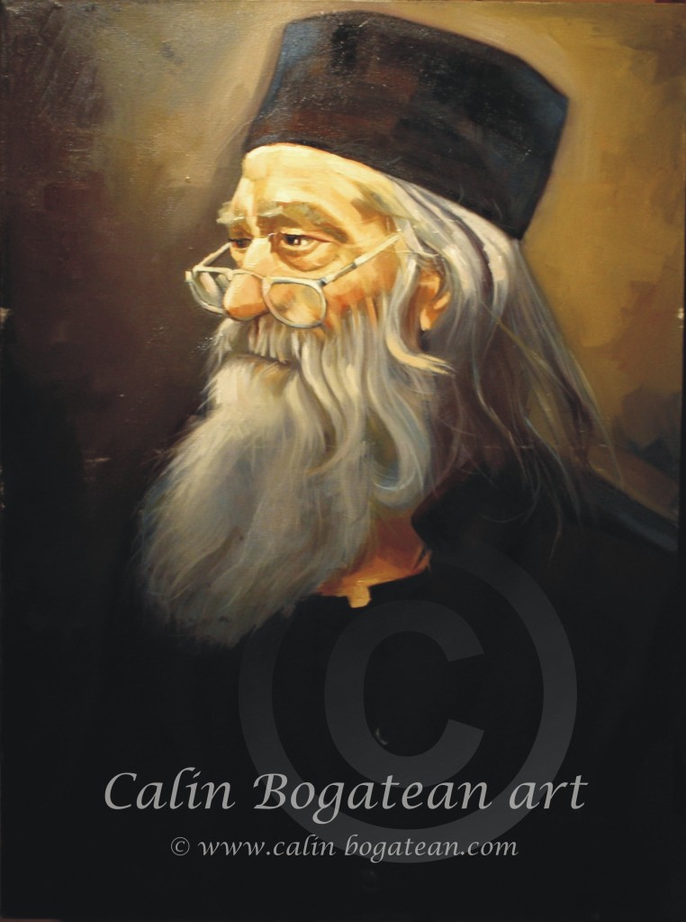 Părintele Iustin Tehnica: ulei, pictură pe pânză Dimensiune: 50 x 70 x 2 cm.